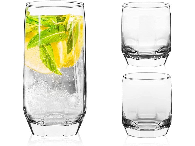 3 Different Sizes Glasses Set. Highball & Tumblers. (Set of 18) (385/310/215 ml)