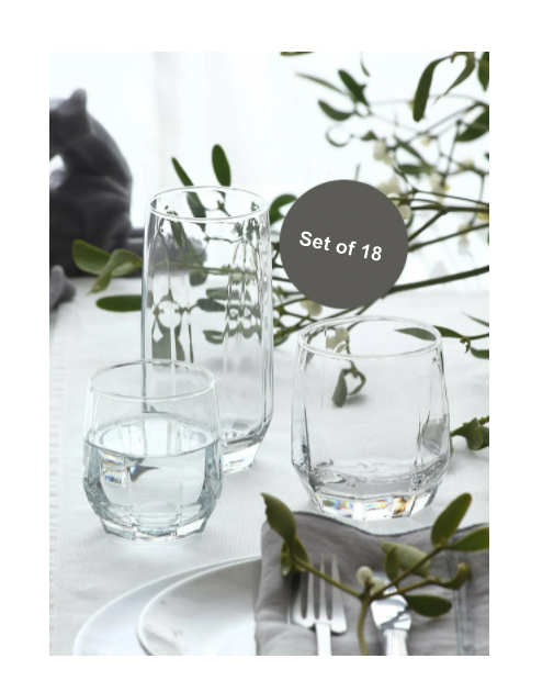 3 Different Sizes Glasses Set. Highball & Tumblers. (Set of 18) (385/310/215 ml)