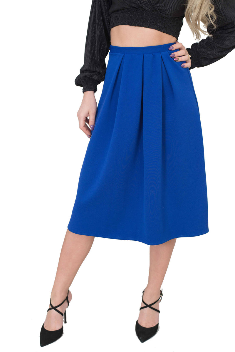 Women Skater Skirt, Plain Slip On Pleated Maxi Skirt Elasticated Waist Sizes 8 to 16