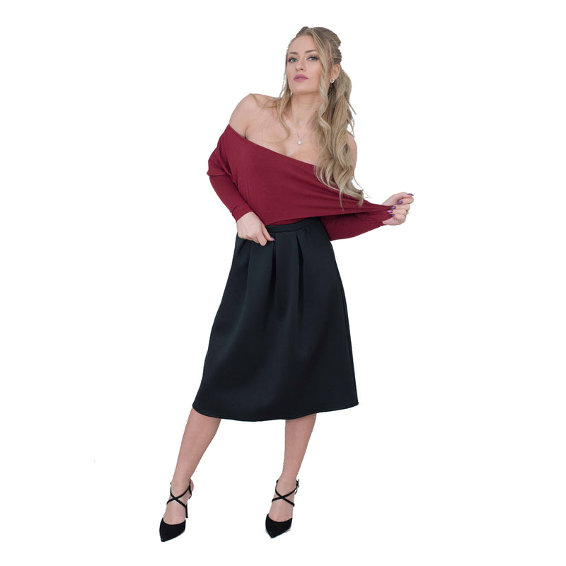 Women Skater Skirt, Plain Slip On Pleated Maxi Skirt Elasticated Waist Sizes 8 to 16