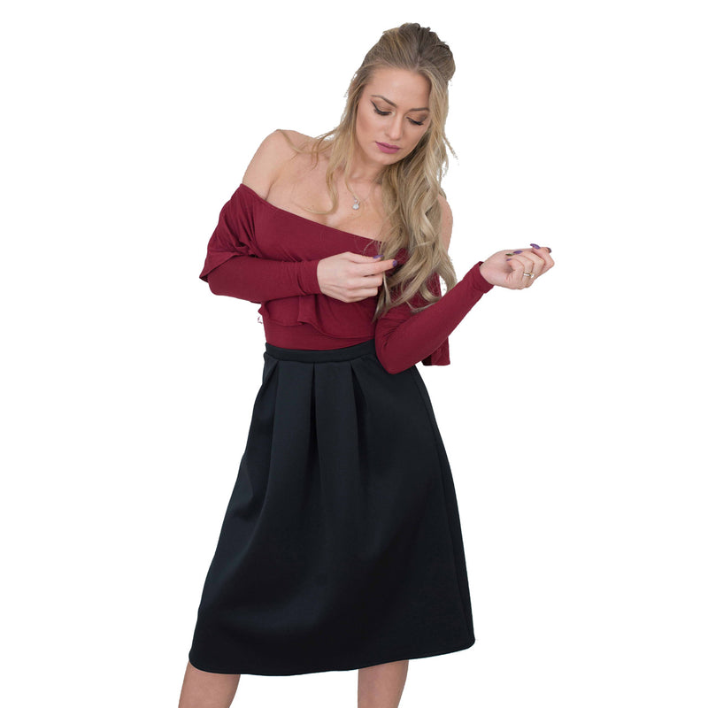 Women Skater Skirt, Plain Slip On Pleated Maxi Skirt Elasticated Waist Sizes 8 to 16