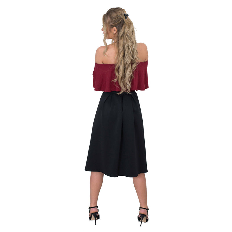 Women Skater Skirt, Plain Slip On Pleated Maxi Skirt Elasticated Waist Sizes 8 to 16