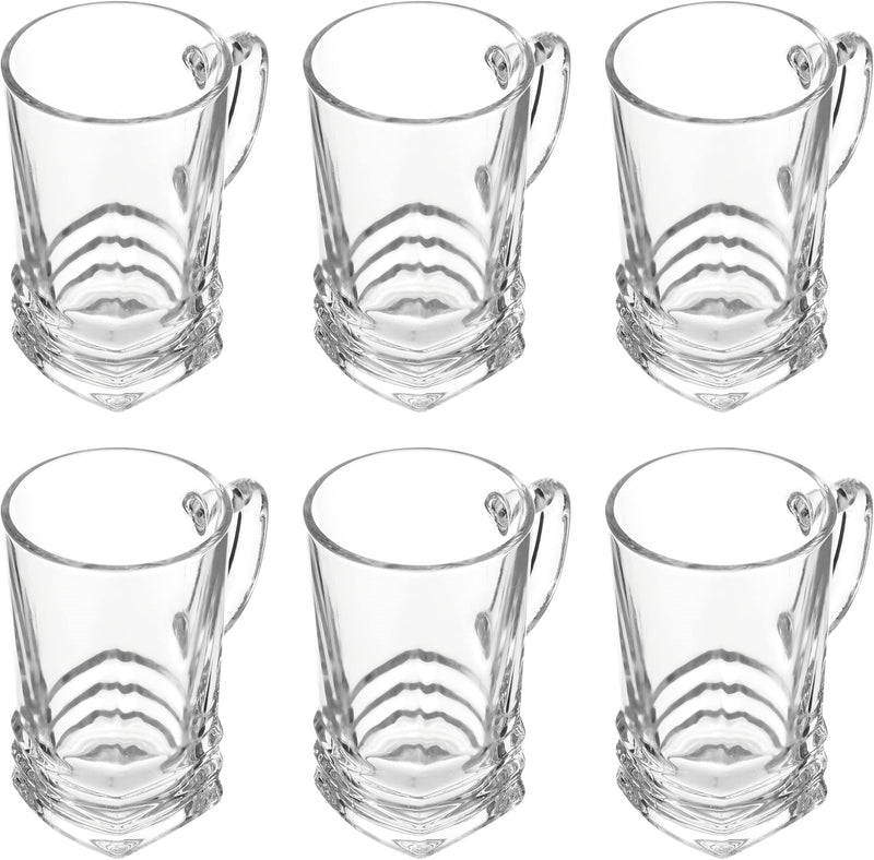 Glass Coffee Mugs. Tea Coffee Cups with Handle. Glass Mug. (Pack of 6) (225 ml)