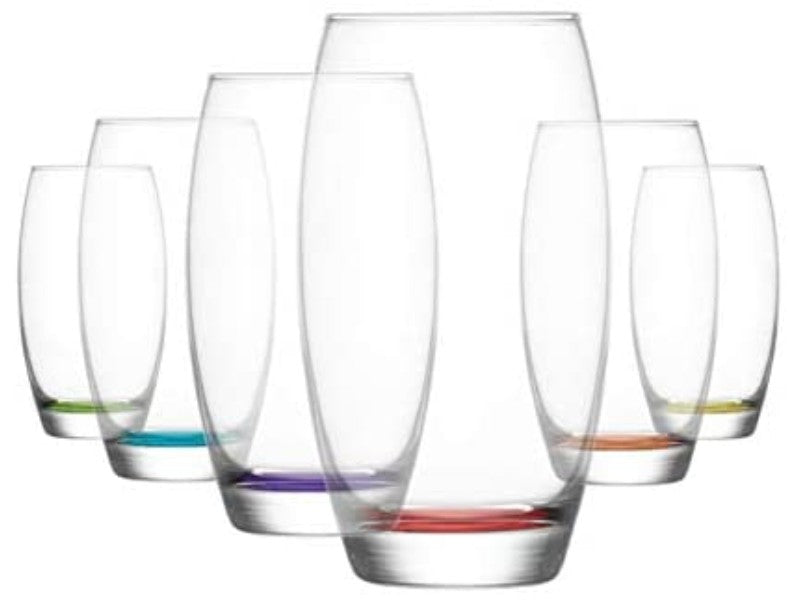 HiBall Coloured Base Glasses. Water Juice Drinking Tumbler. (510 ml) (Pack of 6)