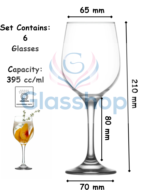 Wine Glasses Set. Stemware Red / White Wine Goblets. (Pack of 6) (395 cc/ml).