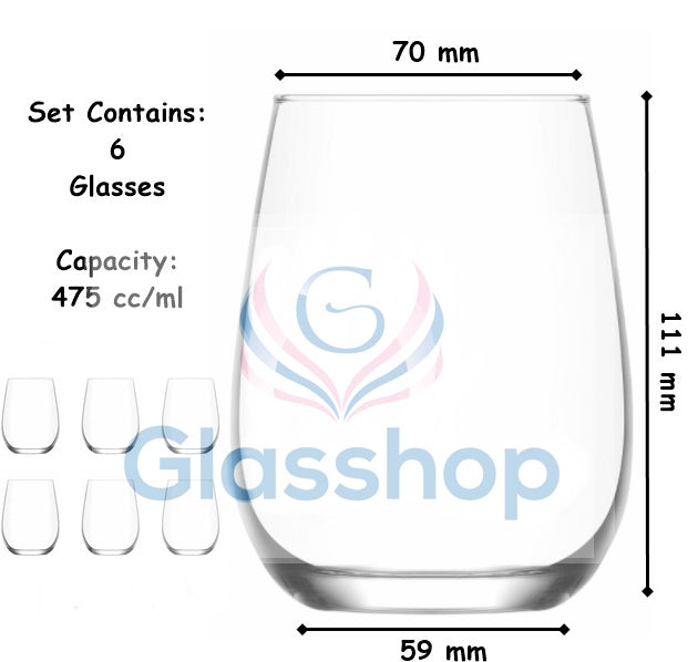 6 x Clear Drinking Tumbler Glass Set. Juice Water Whiskey Tumblers. (475 ml)