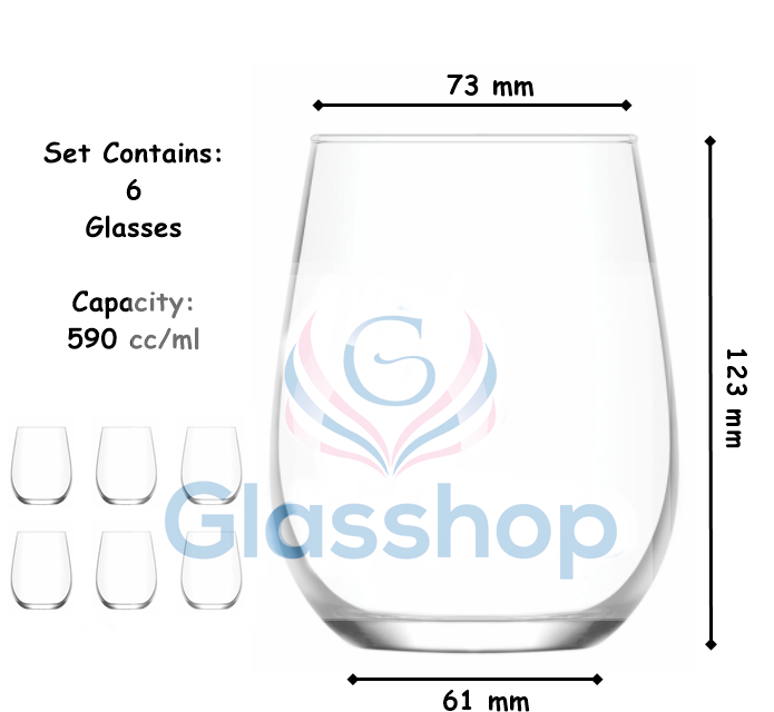 Large Drinking Glass Set. Juice Water Whiskey Tumblers. (590 ml) (Pack of 6)