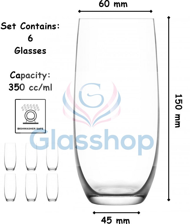 Highball Cocktail Glasses. Crystalline Hi-Ball Glass Set. (Pack of 6) (350 ml)