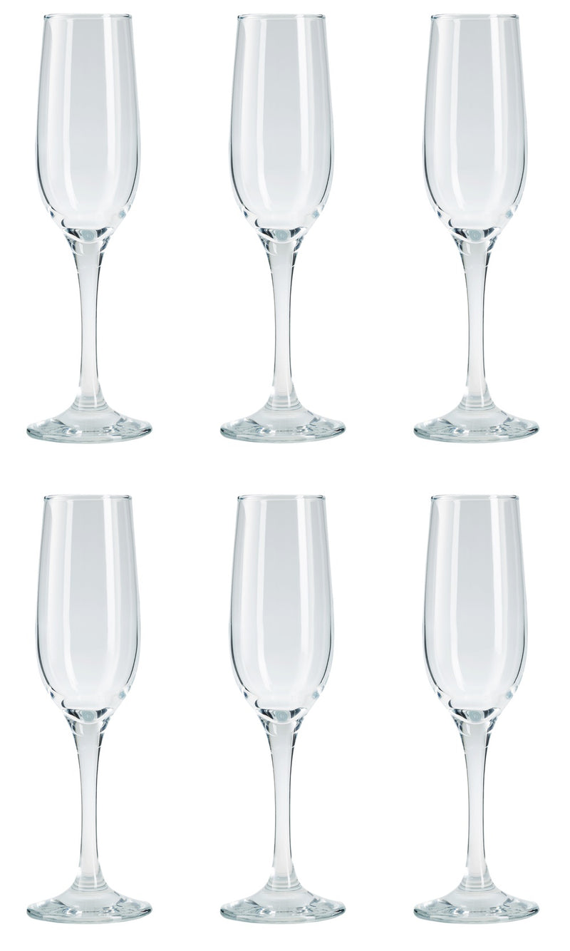 Champagne Glasses. Long Steam Prosecco Flute. Drink Party. (Pack of 6) (215 ml).