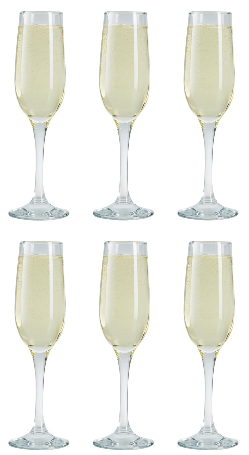Champagne Glasses. Long Steam Prosecco Flute. Drink Party. (Pack of 6) (215 ml).