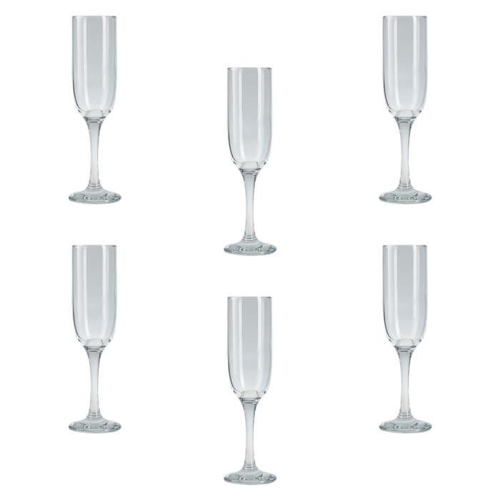 Champagne Glasses. Long Steam Prosecco Flute. Drink Party. (Pack of 6) (210 ml).