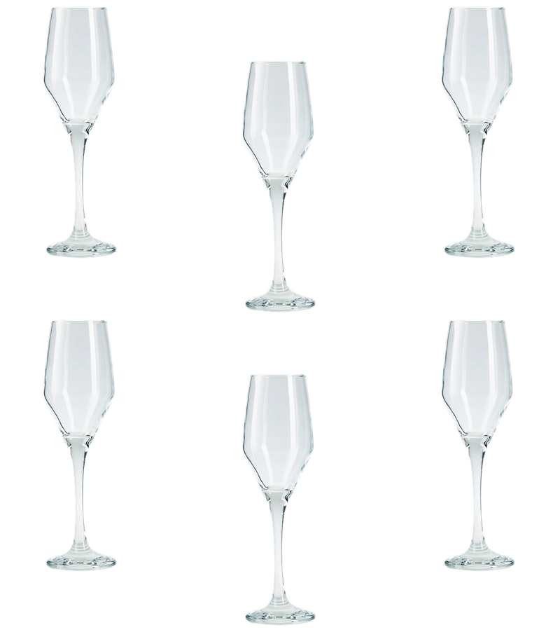 Wide Tulip Champagne Flutes. Long Stem Prosecco Glasses. (Pack of 6) (230 cc/ml)