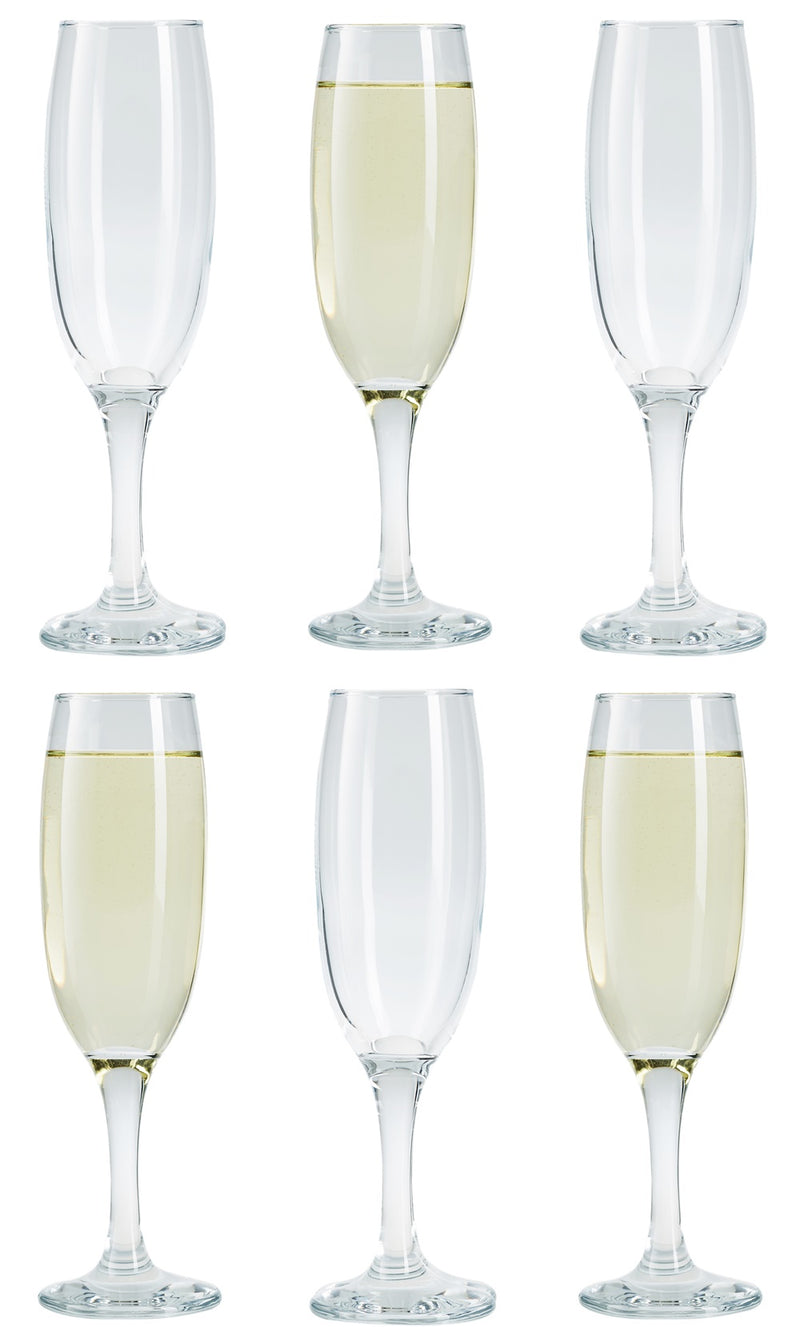 Champagne Flute Glasses Set. Long Steam Prosecco Glass. (Pack of 6) (220 cc/ml)