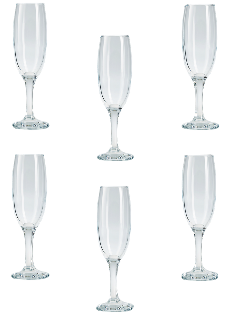 Champagne Flute Glasses Set. Long Steam Prosecco Glass. (Pack of 6) (220 cc/ml)