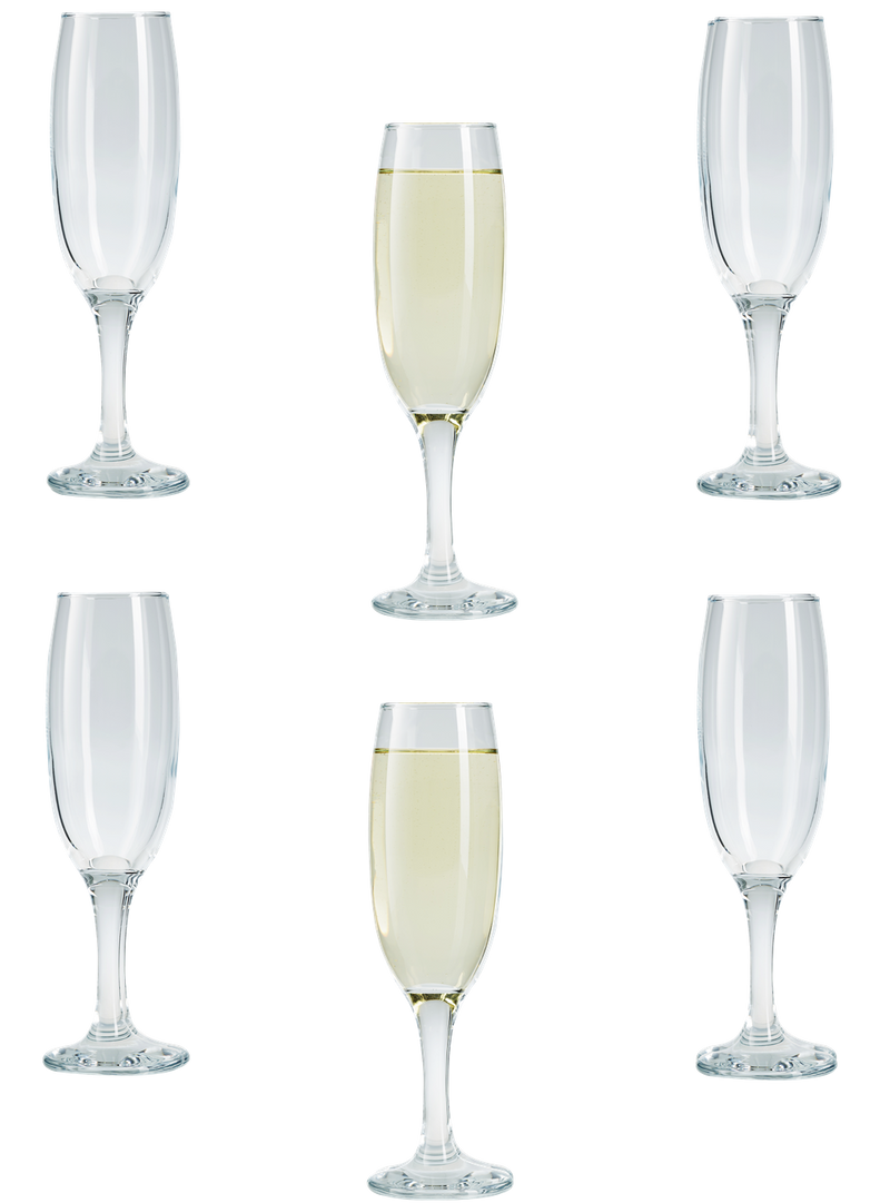Champagne Flute Glasses Set. Long Steam Prosecco Glass. (Pack of 6) (220 cc/ml)