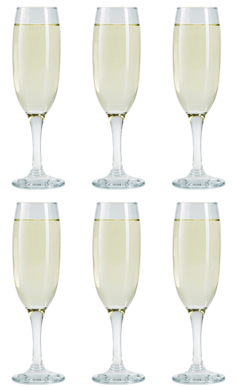 Champagne Flute Glasses Set. Long Steam Prosecco Glass. (Pack of 6) (220 cc/ml)