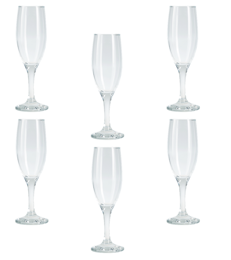 Champagne Flute Glasses. Long Steam Prosecco Glass. Party Drinkware. (Pack of 6)