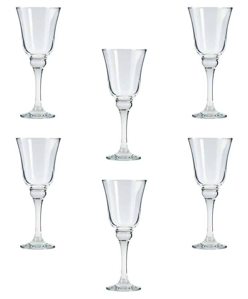 Retro Style Wine Glasses Set. Stemmed Cocktail Goblets. (Pack of 6) (315 cc/ml).