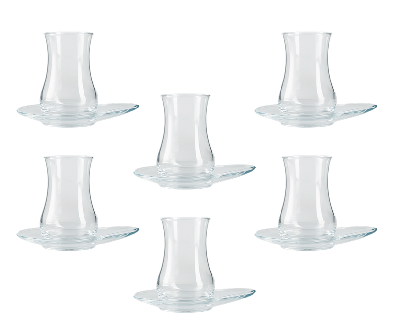 Turkish Tea Glasses & Saucers. Oriental Arabic Tea House. (6 Glasses & 6 Saucers)
