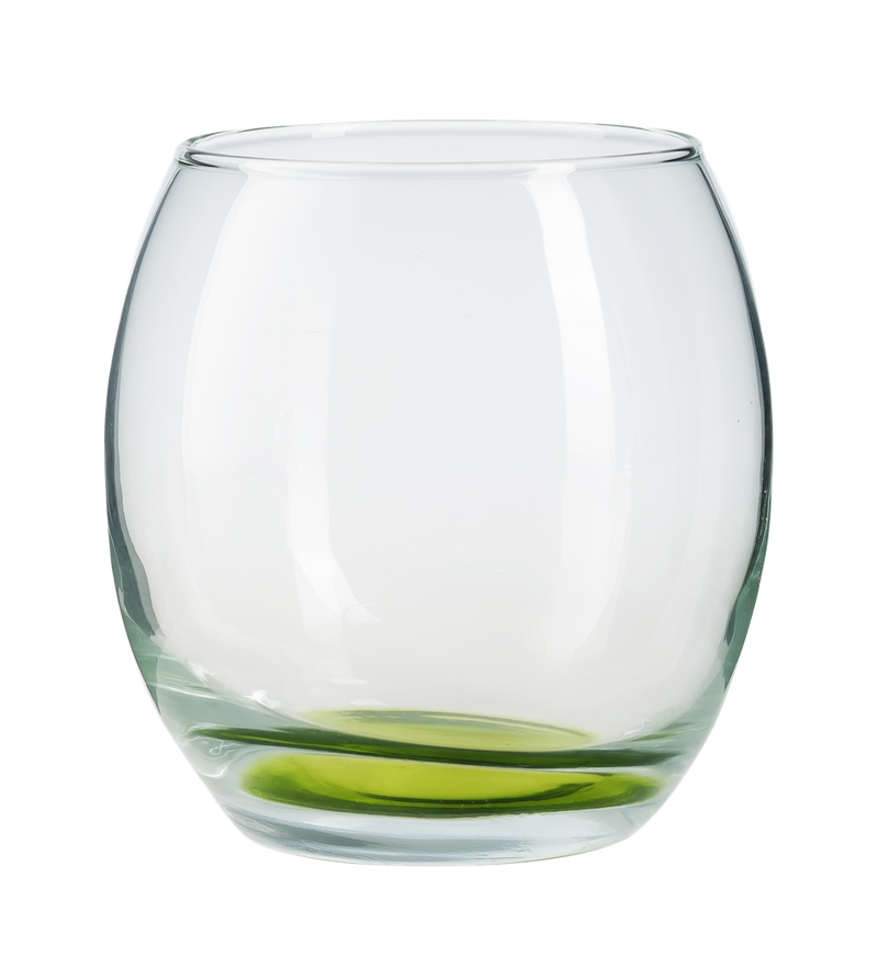 6x Coloured Base Tumbler Glasses. Whisky Juice Tumbler Drinking Glasses. (405 ml)