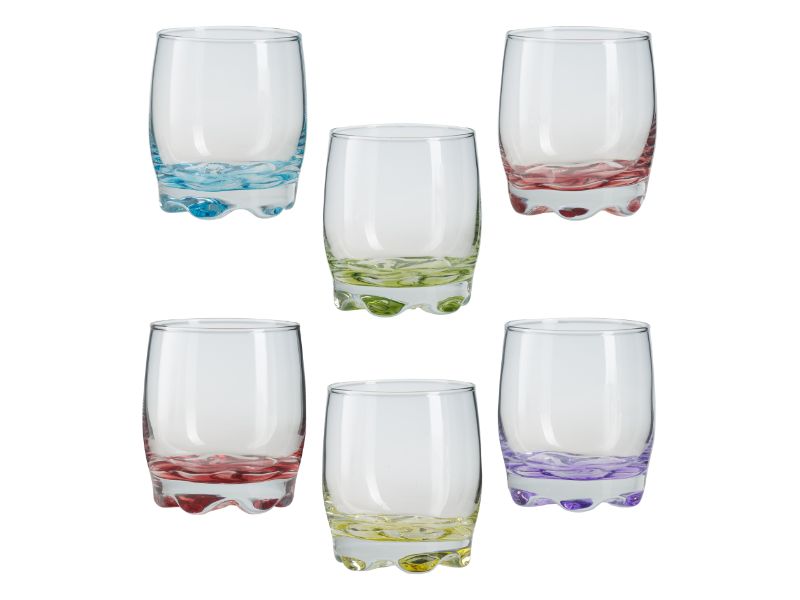Coloured Base Tumbler Glasses Set. Juice Whiskey Drinking Glass. (Pack of 6)