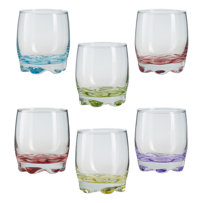 Coloured Base Tumbler Glasses Set. Juice Whiskey Drinking Glass. (Pack of 6)