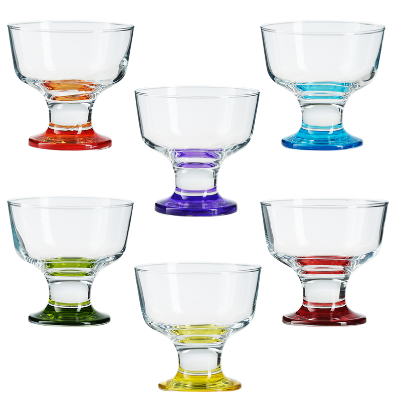 Glass Dessert Bowls. Sundae Ice Cream Short Stemmed Tulip Prawn. (Set of 6)