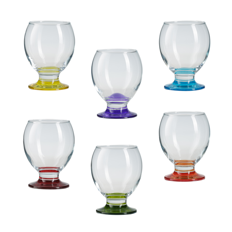 Coloured Base Brandy Cognac Snifter Glasses. (Set of 6) (280cc)