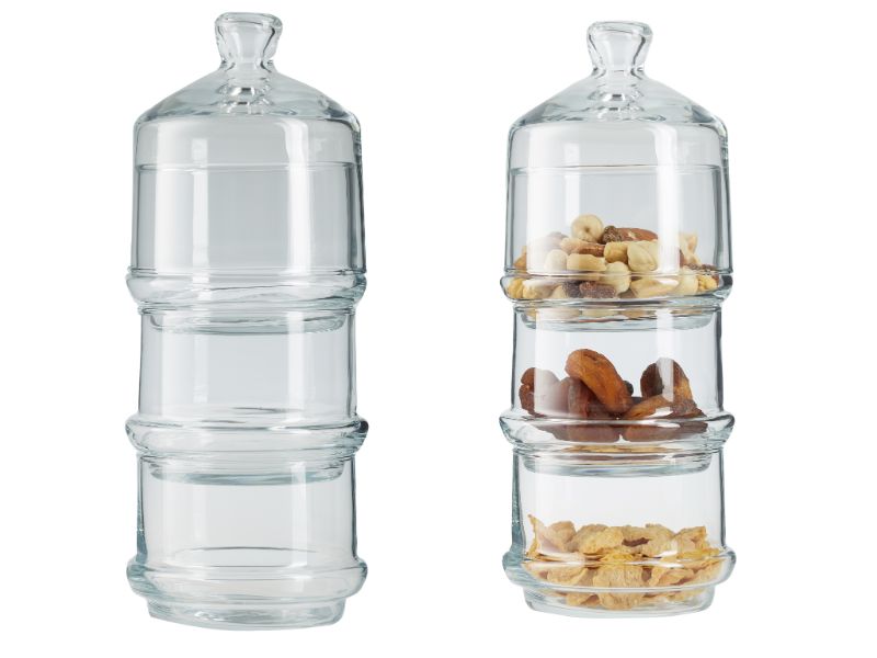 2x 3 Tier Glass Patisserie Domed Jar. Decorative Macaron Cookie Containers.