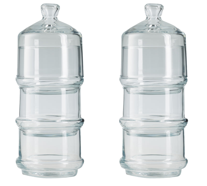 2x 3 Tier Glass Patisserie Domed Jar. Decorative Macaron Cookie Containers.