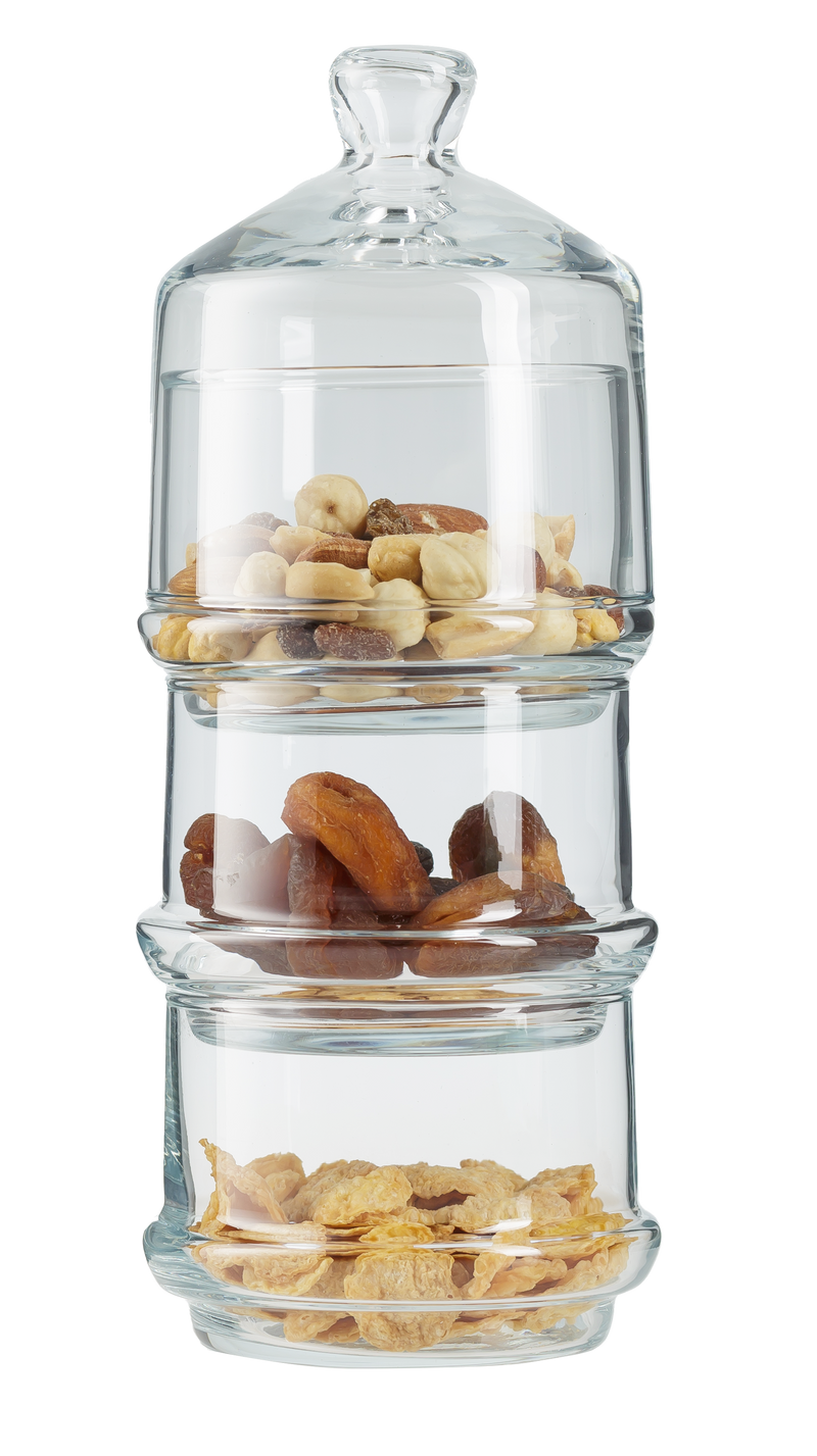 2x 3 Tier Glass Patisserie Domed Jar. Decorative Macaron Cookie Containers.