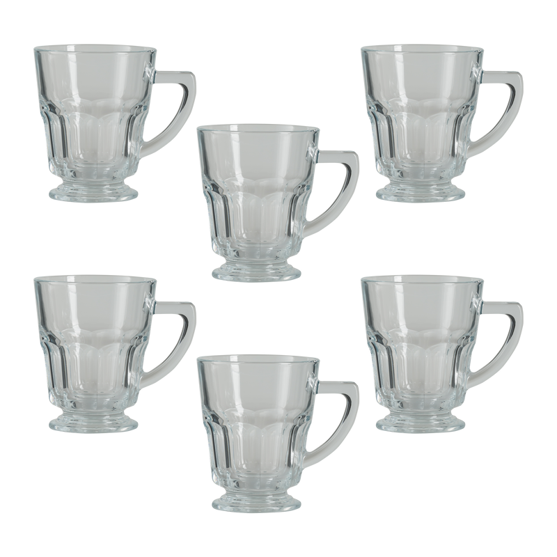 Premium Glass Coffee Mugs - Elegant Tea and Coffee Cups with Handles (Pack of 6, 260 ml Each)