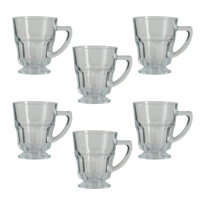 Premium Glass Coffee Mugs - Elegant Tea and Coffee Cups with Handles (Pack of 6, 260 ml Each)