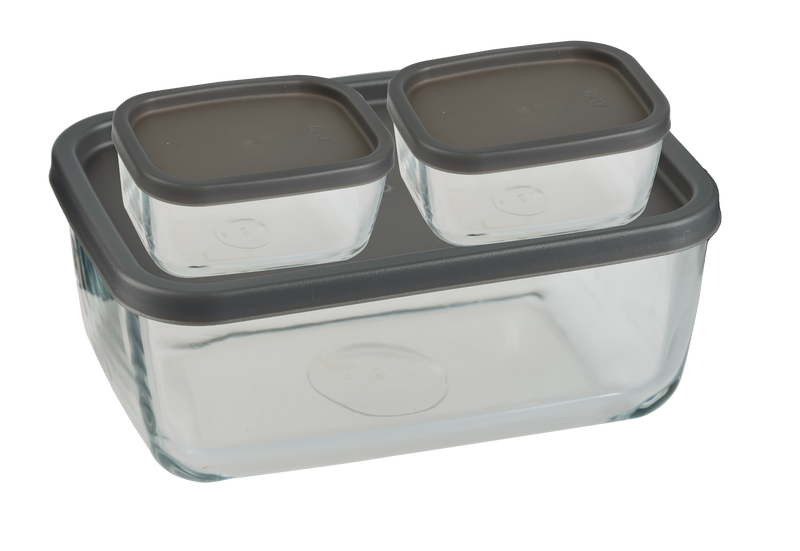 Glass Food Containers Set. 2 Sizes. (Set of 3) (1x 1170ml & 2x 405ml)