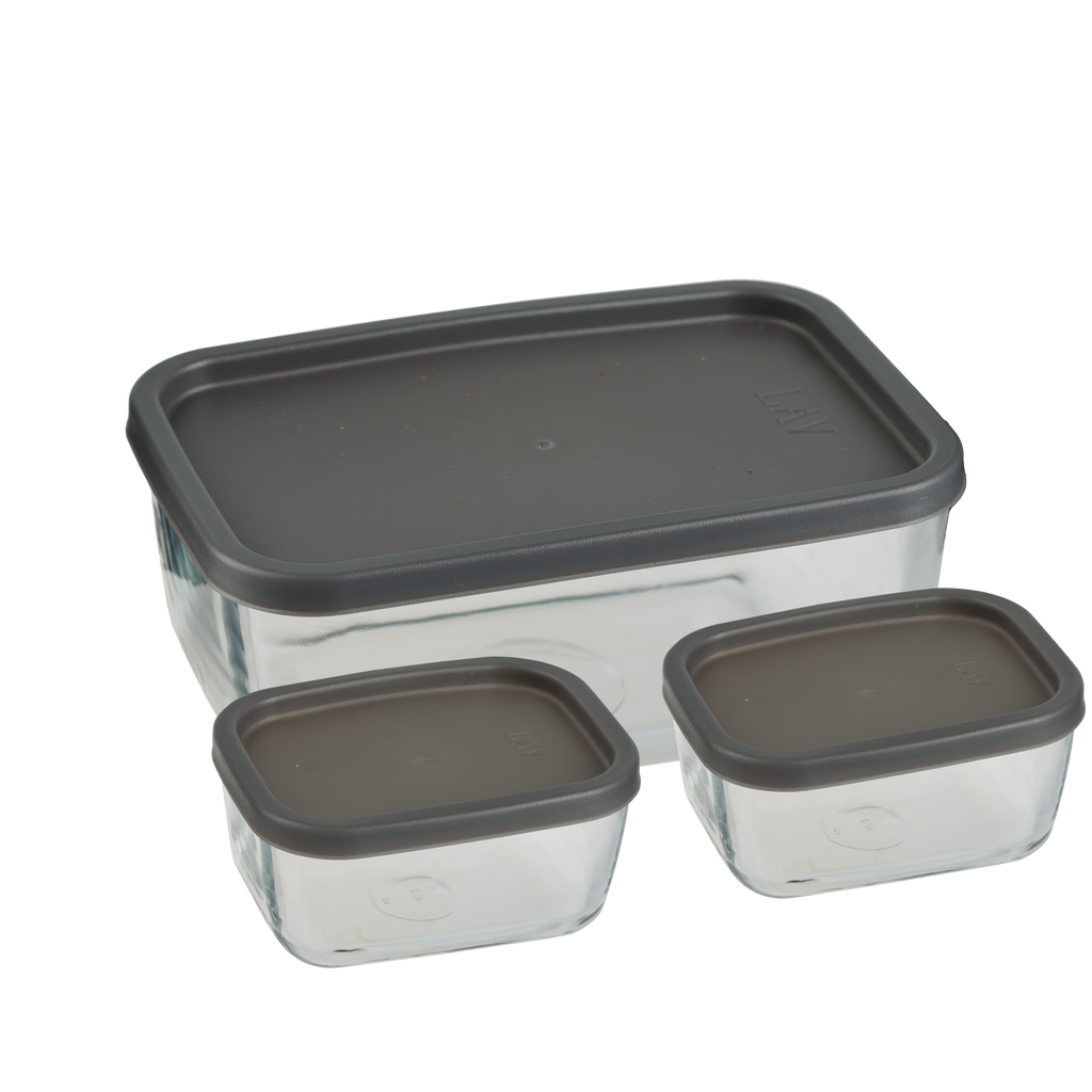 Glass Food Containers Set. 2 Sizes. (Set of 3) (1x 1170ml & 2x