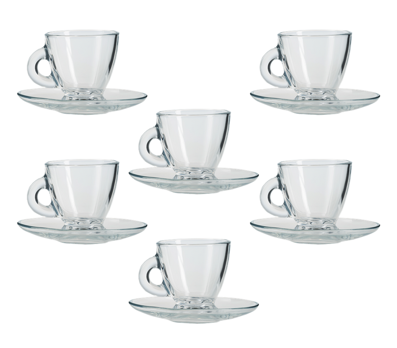 Glasshop Set of 6 Modern Espresso Coffee Cups with Matching Saucers - Elevate Your Coffee Experience