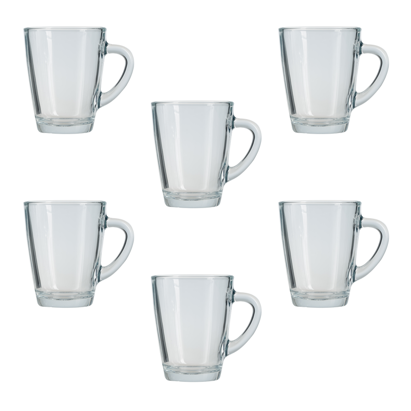 Glass Mugs with Handle. Tea Coffee Cappuccino Mug Glasses. (Pack of 6) (250 ml)