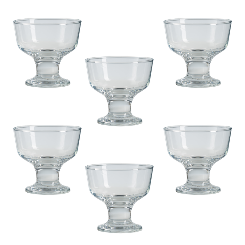 Glass Dessert Bowls. Sundae Ice Cream Short Stemmed Tulip Prawn. (Set of 6)