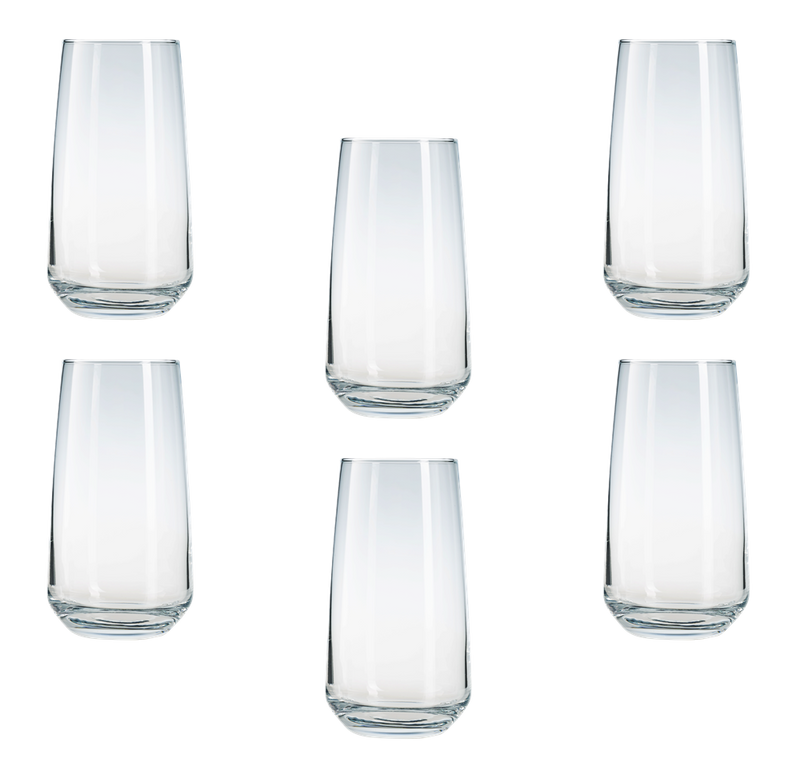 Hiball Clear Glasses. Tall Drinking Water / Juice Glass. (Set of 6) 480 ml.