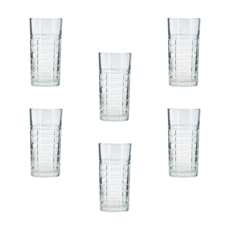 Hi-Ball Tumbler Glasses. Tall Drinking Water / Juice Glass. (Set of 6) 356 ml.