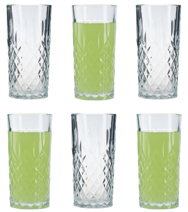 HiBall Glasses. Water Juice Drinking Tumbler. Vintage Style. (Set of 6)(356 ml)