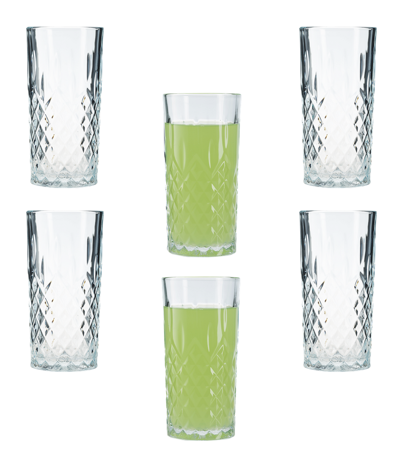 HiBall Glasses. Water Juice Drinking Tumbler. Vintage Style. (Set of 6)(356 ml)