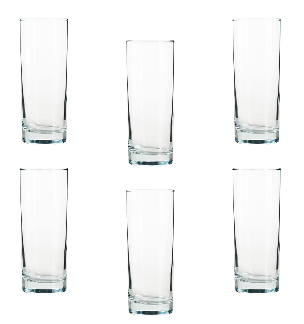 Hiball Clear Glasses. Tall Drinking Water / Juice Glass. ( Set of 6