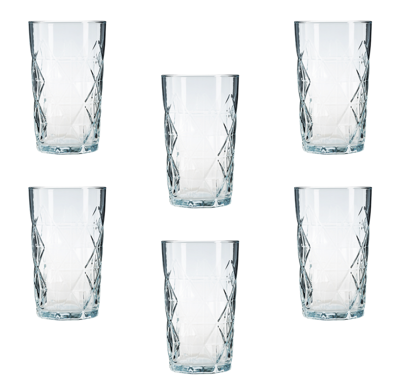 Highball Tumbler Drinking Glasses. Retro Style Drinking Glass.(Set of 6) 460 ml.
