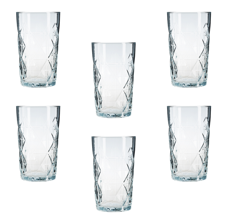 Highball Tumbler Drinking Glasses. Retro Style Drinking Glass.(Set of 6) 460 ml.
