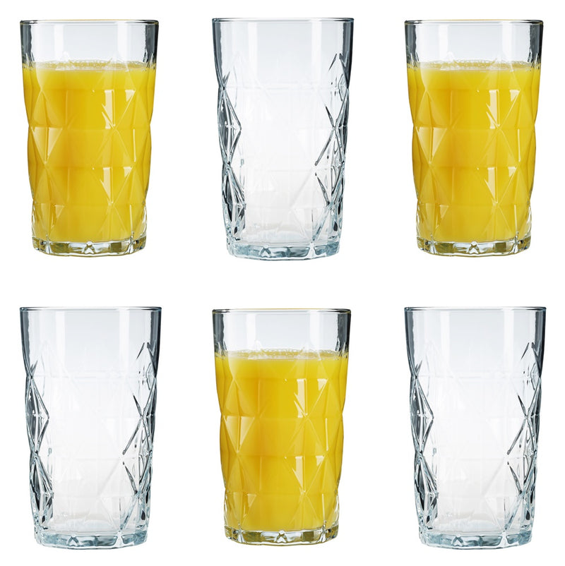Highball Tumbler Drinking Glasses. Retro Style Drinking Glass.(Set of 6) 460 ml.