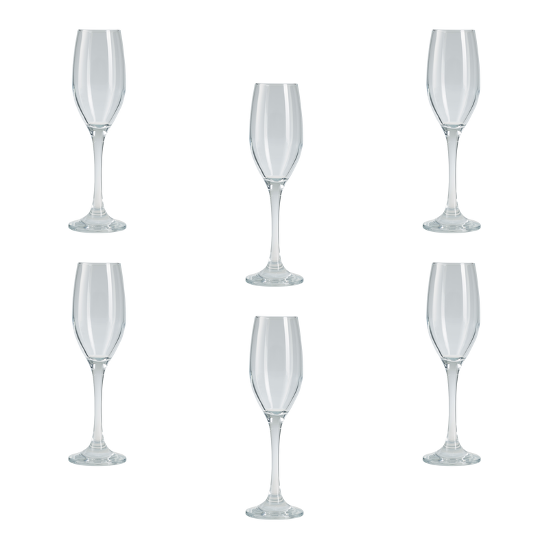 Champagne Flute Glass. Long Steam Prosecco Glasses. (Pack of 6) (180 ml).