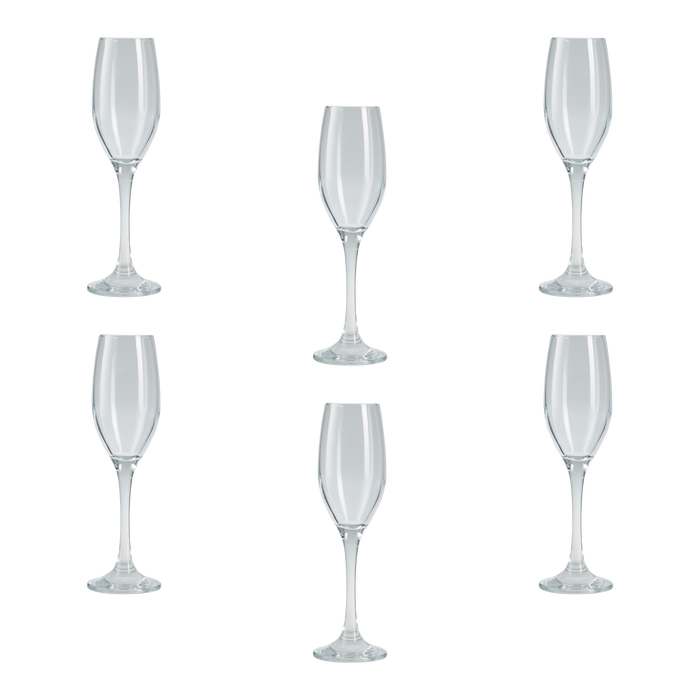 Champagne Flute Glass. Long Steam Prosecco Glasses. (Pack of 6) (180 ml).