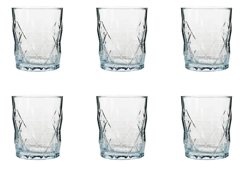 Whisky Tumbler Drinking Glasses. Diamond Cut Design. (Set of 6) (345 cc/ml)