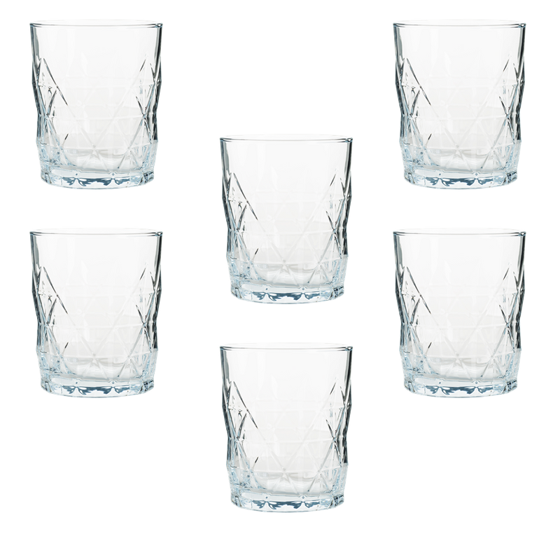 Whisky Tumbler Drinking Glasses. Diamond Cut Design. (Set of 6) (345 cc/ml)